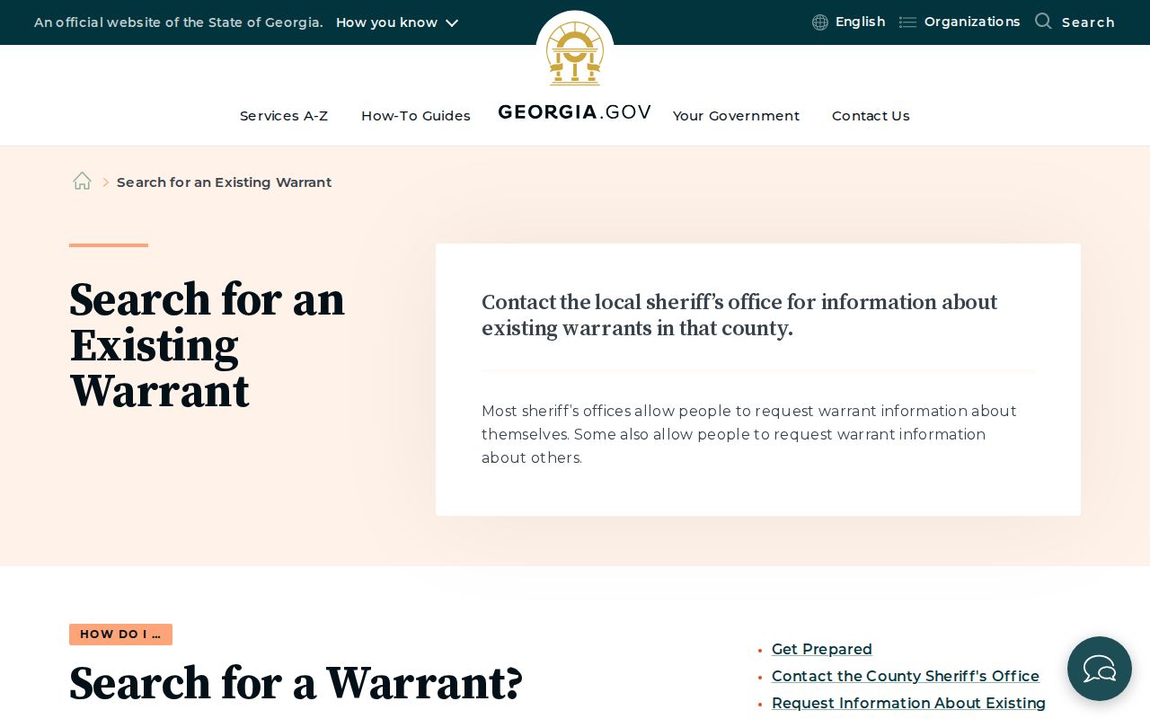 Georgia existing-warrant instructions for an Elbert County warrant search