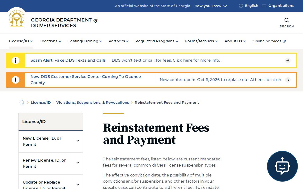 Georgia DDS reinstatement fees for Elbert County traffic warrant FTA cases