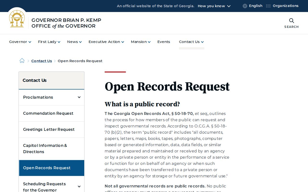 Georgia Open Records request framework for Elbert County warrant records