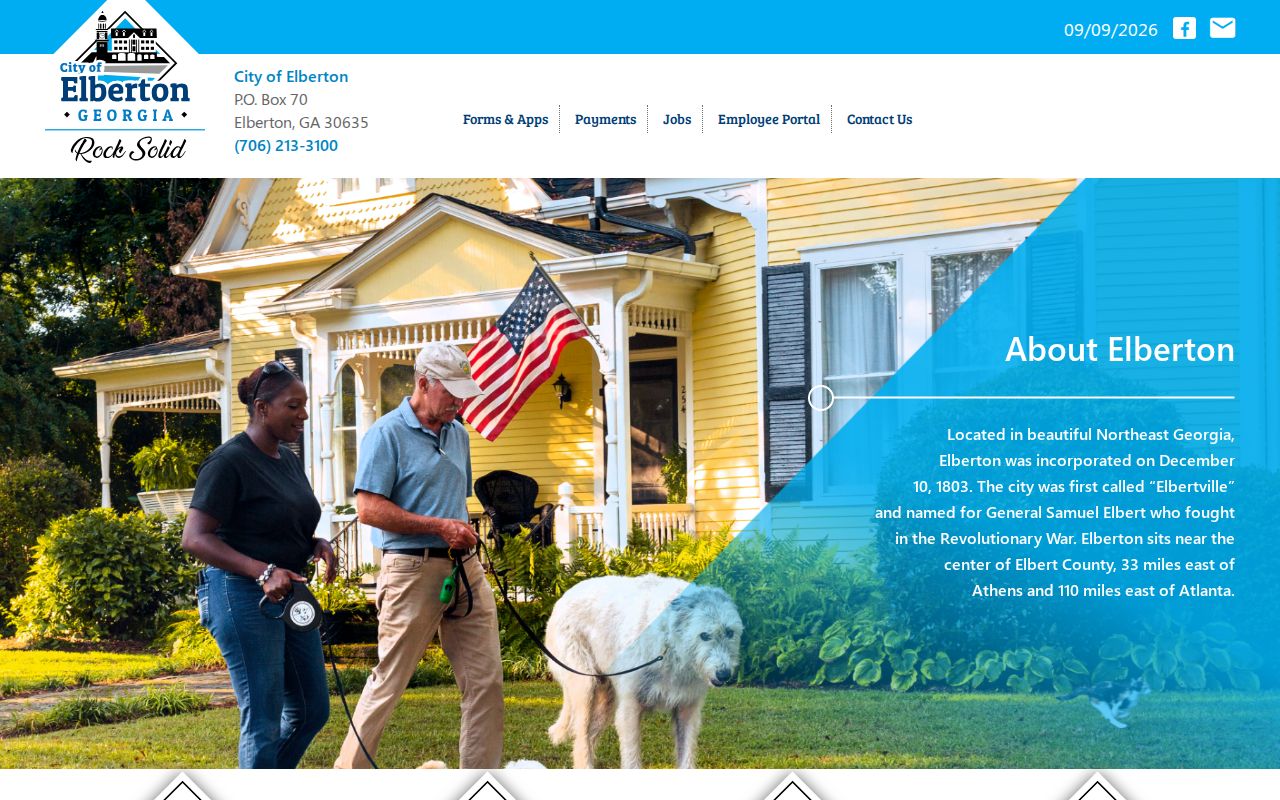 Official Elberton City Hall website for municipal warrant and court routing