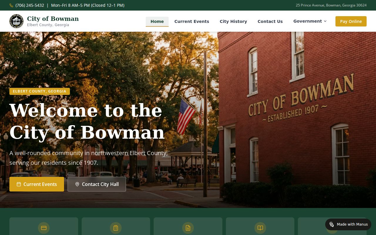 Official Bowman City Hall site used to route Bowman warrant and municipal court questions